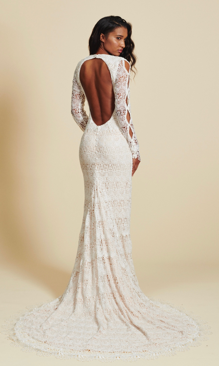 bohemia mermaid wedding dresses v neck long sleeve full lace boho open backless bridal gowns beach sweep train wedding dress