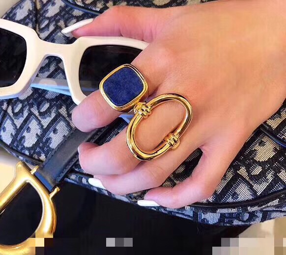 Fashion-material paris design ring with lapis stone color decorate for women and girl friend jewelry gift PS6481