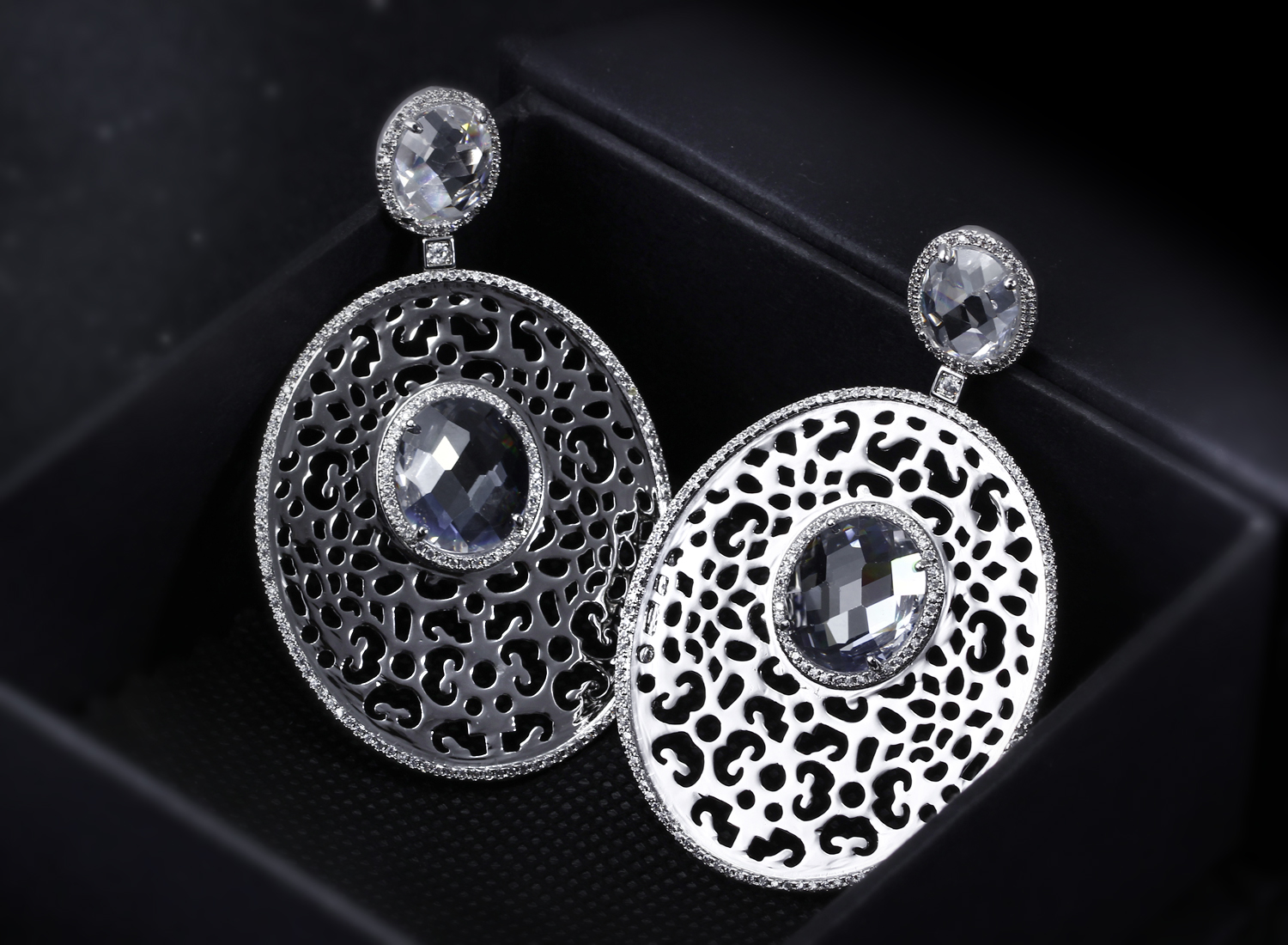 Fashion-gold plate earrings long oval design earrings for party high quality cubic zirconia earrings white gold filled jewelry
