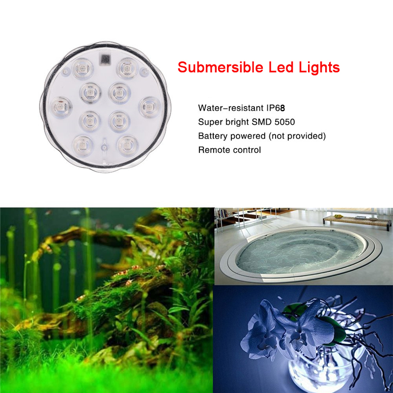 10 LED Flashing Color Changing Submersible LED Lights Decorative Fish Bowl Light Vase Base Floral Lamp for Wedding Halloween Party