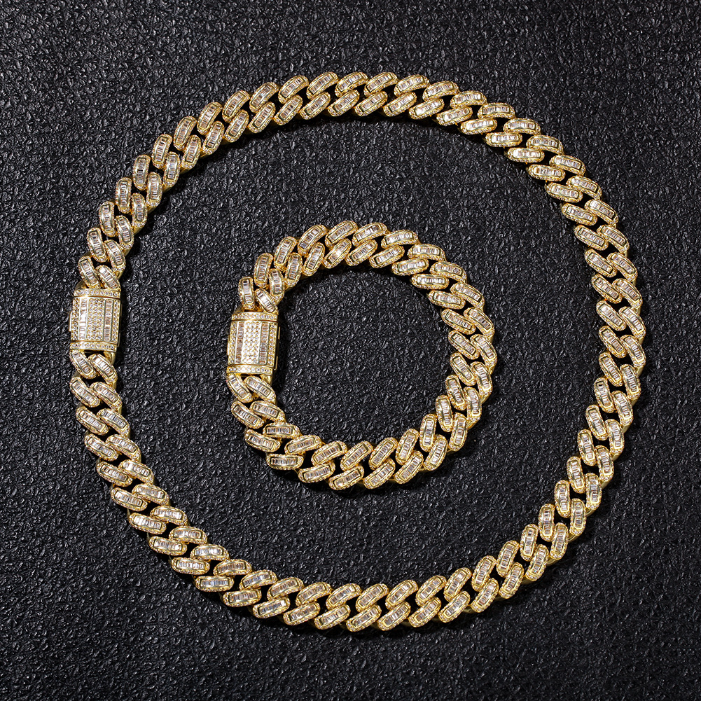 2019 New Hip Hop Diamond Necklace Micro Square Cubic Zirconia Copper Pendant Necklace Set With Diamonds 18k Gold Plating Iced Out Chains