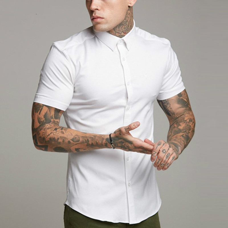 Januarysnow Brand Classic Men Shirts Social Dress Short Sleeve Summer Tee Plain White Shirt Casual Man Clothing Slim Fit Camisetas Masculina