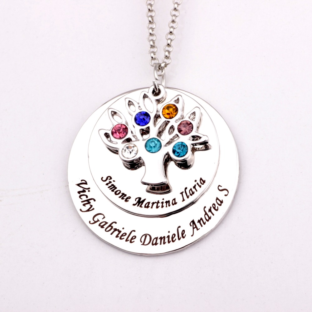 Personalized Family Tree Pendant Necklace with Birthstones 2018 New Arrival Birthstone Necklaces Custom Made Any Name YP2548