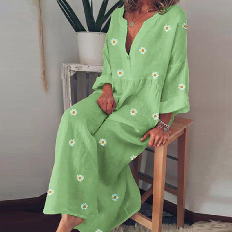 Summer Dress Beach Robe Women Casual Daisy Floral Print Long Sleeves Cotton V-neck Loose Maxi Dress Dresses For Women Vestidos, Sky blue
Summer Dress Beach Robe Women Casual Daisy Floral Print Long Sleeves Cotton V-neck Loose Maxi Dress Dresses For Women Vestidos, Sky blue
