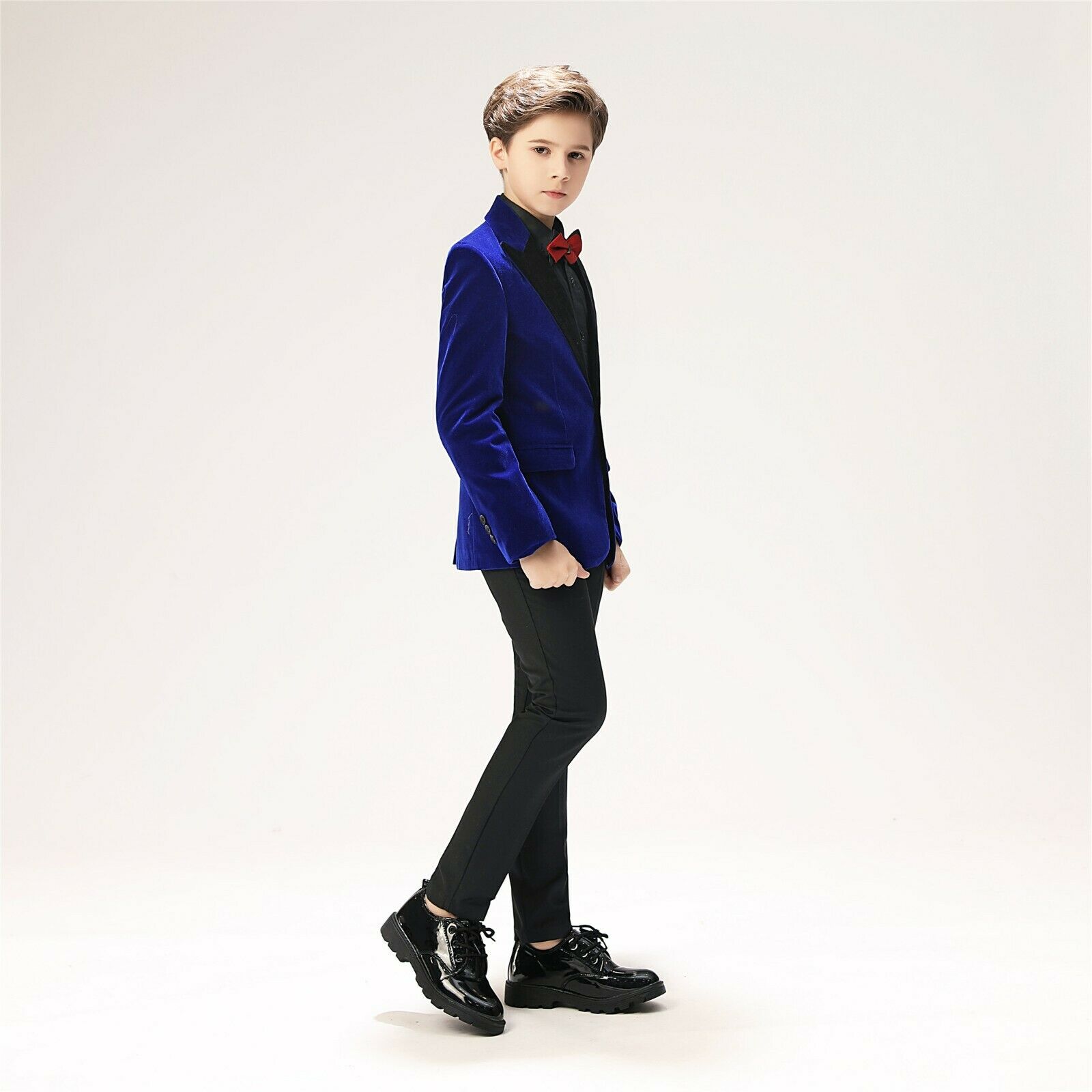 Royal Blue Velvet Boys Wedding Suits 2 Piece Peaked Lapel Flower Boys Groom Tuxedos Kids Formal Wear Clothing