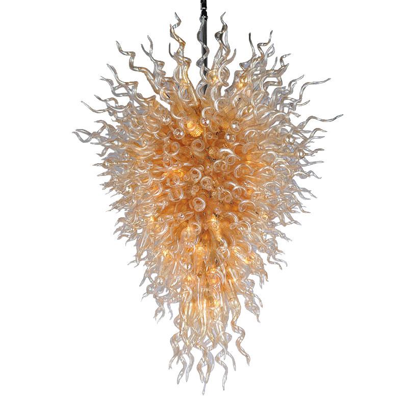 Bernsteinfarbene Deckenleuchte, handgefertigte Lampen, geblasenes farbiges Glas, Kronleuchter, Kunsthandwerk, Hängelampen, große Blumen-Pendellam