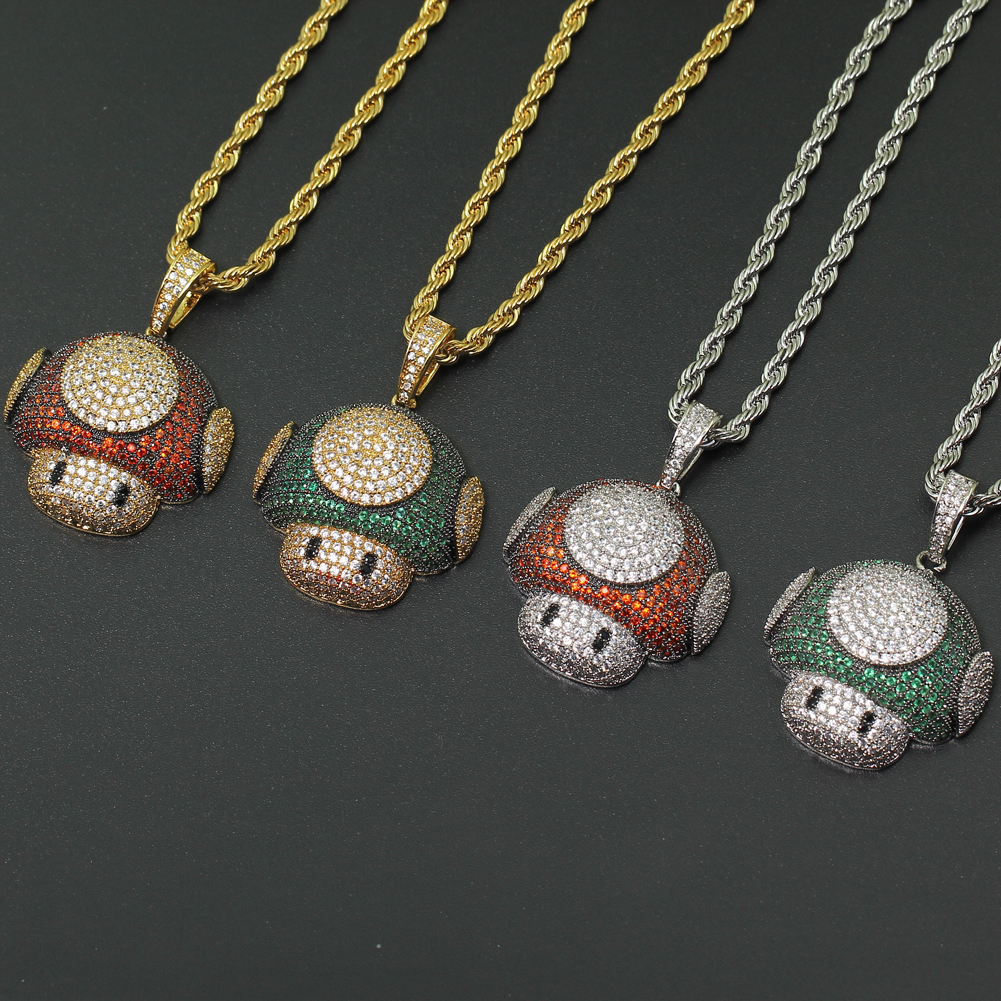 Wholesale-Hip Hop mushroom Pendant Copper Micro pave with CZ stones Necklace Men Gift Jewelry CN059