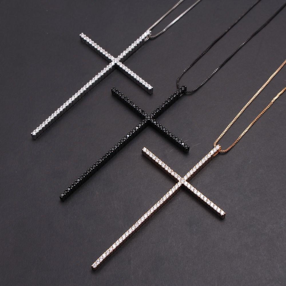 CZ Zircon Big Cross Pendant Necklace For Men Women Gift Punk Cool Hip Hop Gold/Silver/Black Chain Necklace Religion Jewelry Accessories 2020
