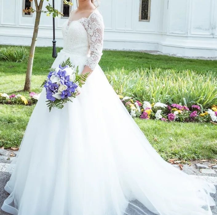 New Modern Cap Sleeve Wedding Dresses Sweetheart A-Line Illusion 3/4 Sleeves Tulle Open Back Bohemia Lace Applique Beach Bridal Gowns