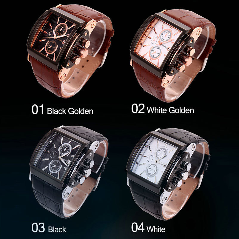 Boamigo Men Quartz Watches Large Dial Fashion Casual Sports Watches Rose Gold Sub Dials Clock Brown Leather Male Wrist Watches Y19070603