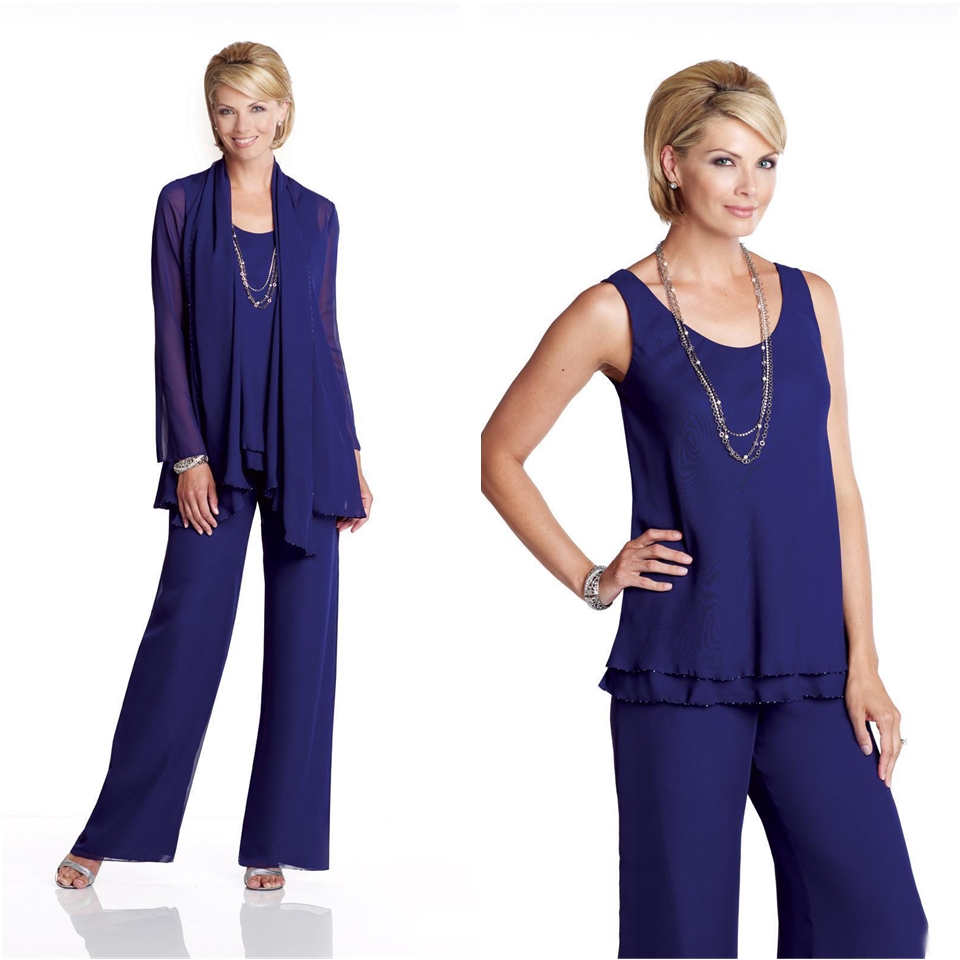 Chiffon Mother Of The Groom Bride Pant Suits Lady Mother Pants Suit For Wedding Party Trousers Suits Women Formal Evening Dresses