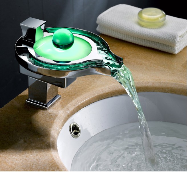 LED Faucet LED Bathroom Basin Faucet Brass Chrome Finished Waterfall Taps Water Power Basin Tap Mixer Torneira