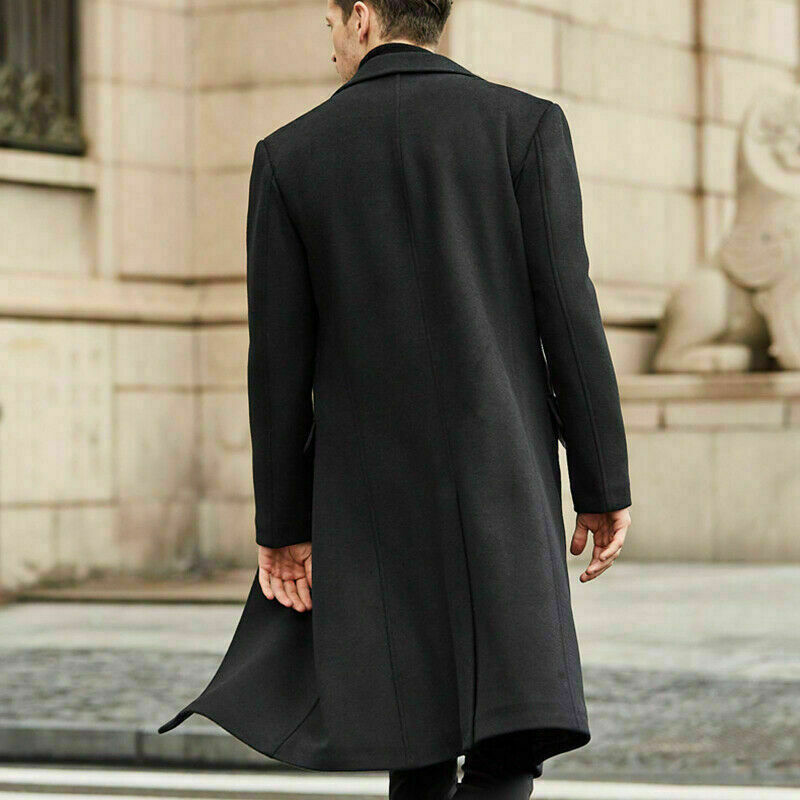 Autumn and Winter Men's Vintage Fashion Boutique Single Breasted Coat Long Woolen Overcoats Casual Business Solid Color Coat