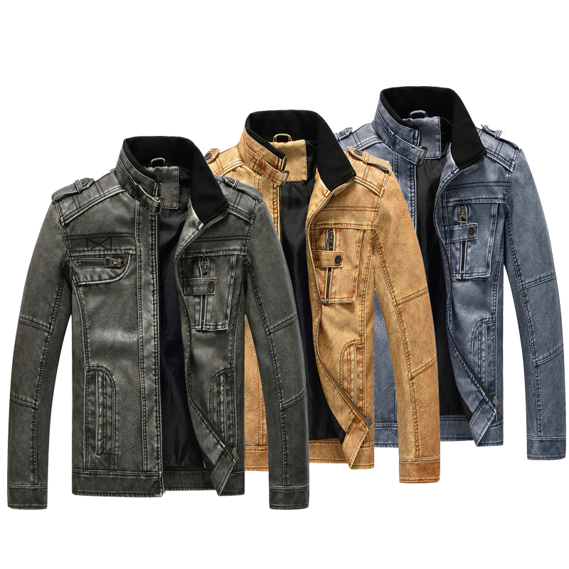 2020 Spring autumn thin men leather jacket stand collar washed pu leather jacket European code large size motorcycle male coat, Khaki
2020 Spring autumn thin men leather jacket stand collar washed pu leather jacket European code large size motorcycle male coat, Khaki