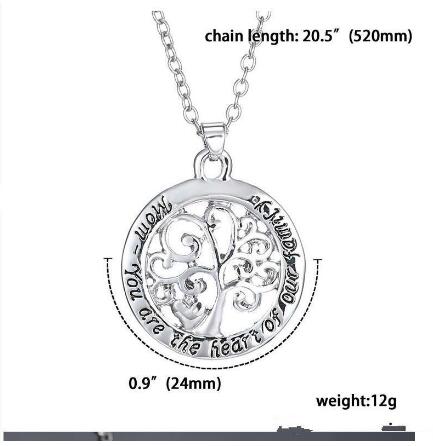 Hot Mom You Are The Heart Of Our Family Family Tree Of Life Chain Necklace Fashion Pendant Necklaces 24inches Jewelry