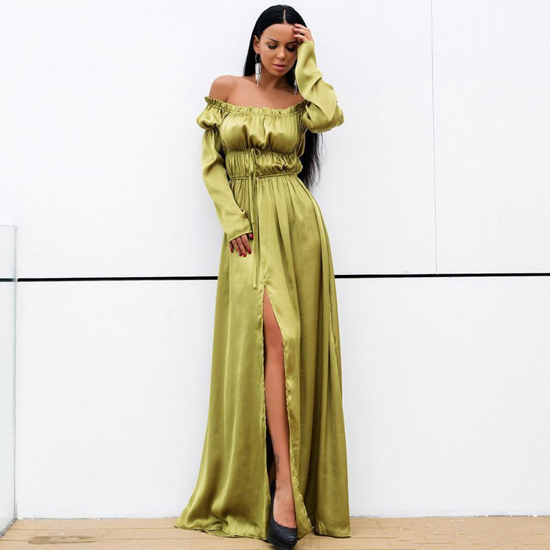 New Side Split Prom Dresses Long Sleeves Ruched Bateau Neck Evening Gowns A Line Party Dress