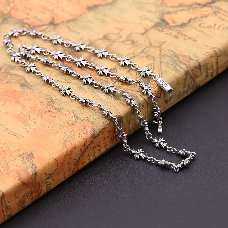 Personalized new 925 sterling silver jewelry vintage style antique silver hand-made punk necklaces cross allover necklace couple gift