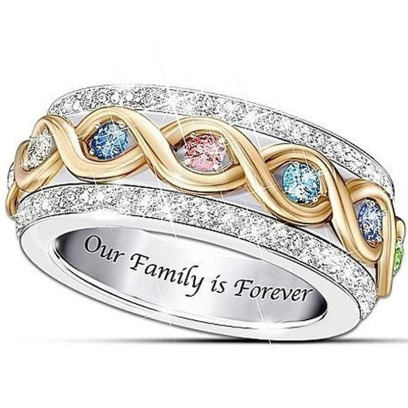 Our Family is Forever Classical Fashion Jewelry 925 Sterling Silver Colorful 5A Zircon Promise Party Women Wedding Engagement Band Ring Gift