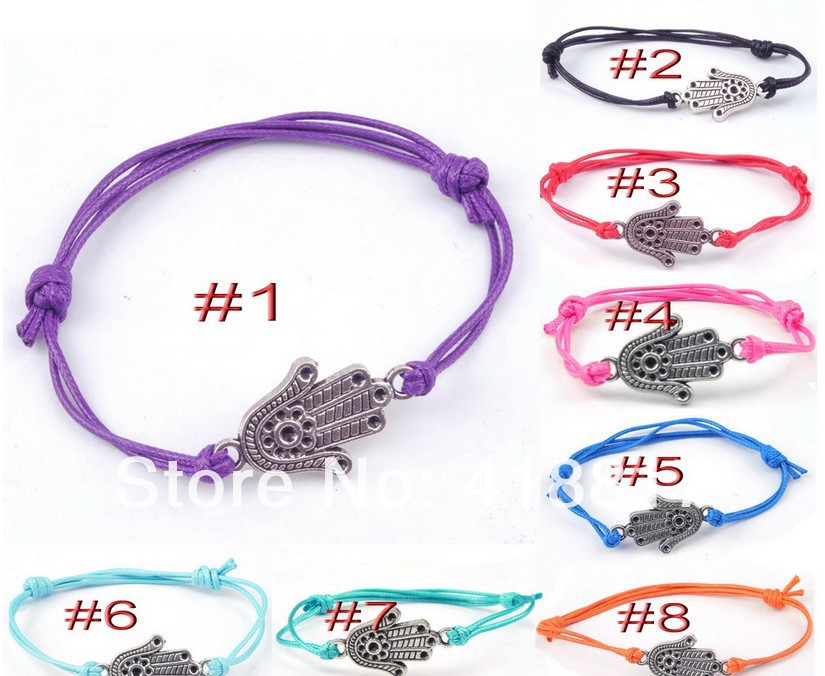 Mix 8 Colors Handmade Charms Bracelet Fatima Hand Anti silver Charm Hamsa Bracelet 60pcs/lot
Mix 8 Colors Handmade Charms Bracelet Fatima Hand Anti silver Charm Hamsa Bracelet 60pcs/lot