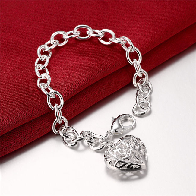 Hot sale 925 silver Crude three-dimensional heart Bracelet DFMCH269,fashion 925 sterling silver plated Chain link bracelets high grade