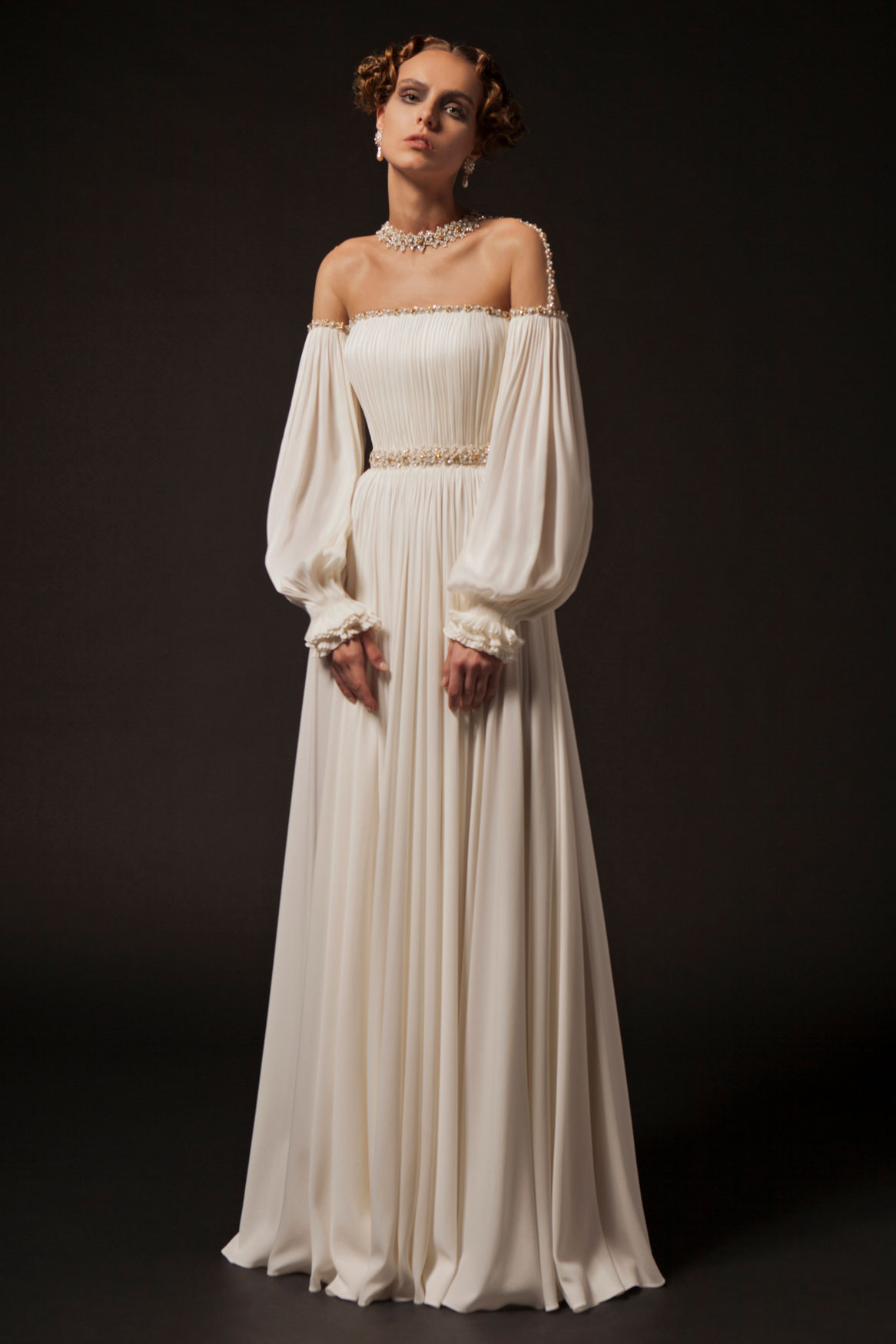 Krikor Jabotian 2019 Prom Dresses Long Sleeve Sheer Neck Beads Pearls Ruffle Plus Size Evening Gowns Caftan Abendkleider robes de soirée