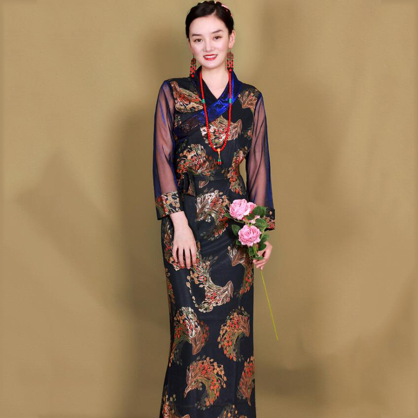Summer Tibetan Dress Retro long Sleeves ethnic robe Chinese Traditional Clothing for Women Tibet Clothes Oriental Dresses Vestido