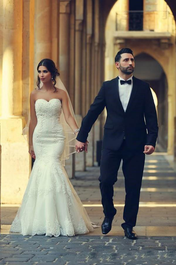 Sleeveless Lace Appliques Bridal Gowns Elegant Arabic Lace Mermaid Wedding Dress With Sweetheart Neckline Corset Back Vestido De Novia 0521