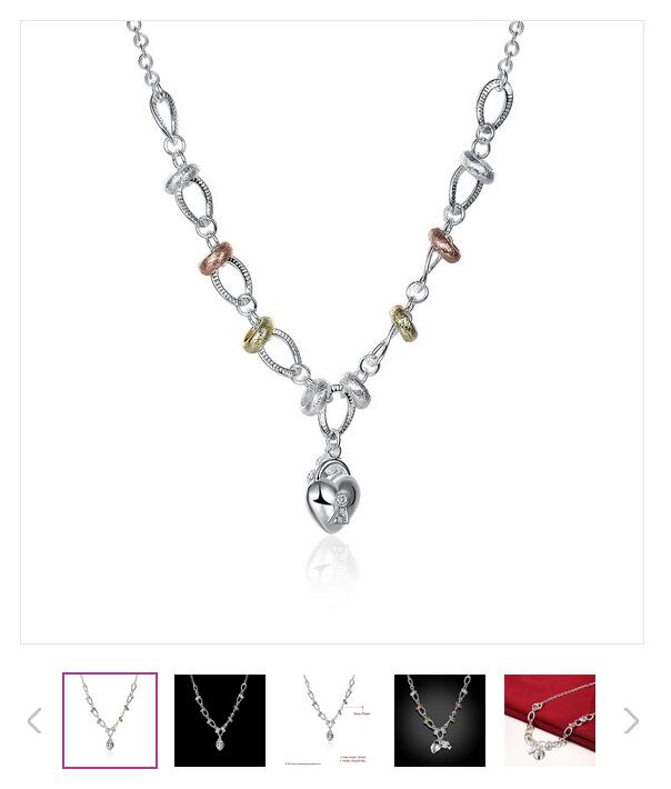 Dichroic insets heart lock hanging flower necklace sterling silver plate necklace STSN212,fashion 925 silver Chains necklace factory