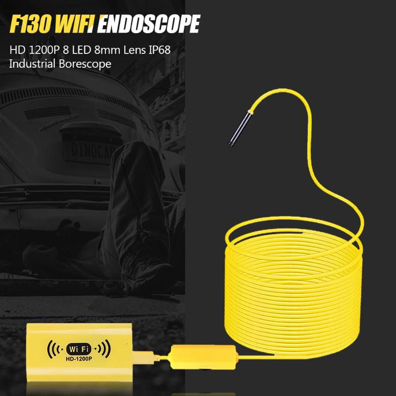 IP68 Waterproof F130 WiFi Endoscope Digital Inspection Cameras 2MP HD 1200P 8 LED 8mm Lens Industrial Borescope Camera For Auto Repair Tool