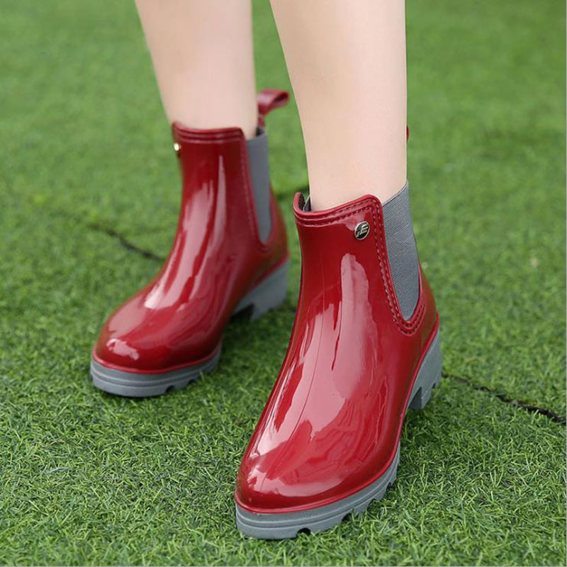 Hot Sale-Women Rain Boots Ladies Elastic Band Solid Ankle Rubber Flat Heel Waterproof Charm Rainboots 2016 New Fashion Design PVC Fashion