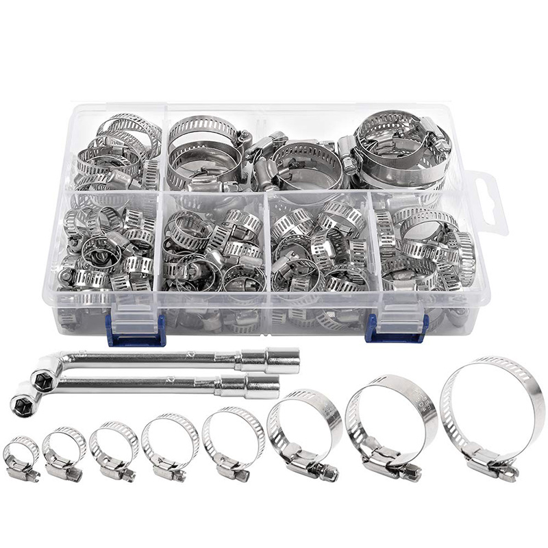 Hose Clamp Stainless Steel Assortment Adjustable Range(6-51mm), 304 Stainless Steel Hose Clamp with 2Pcs Socket Wrench
Hose Clamp Stainless Steel Assortment Adjustable Range(6-51mm), 304 Stainless Steel Hose Clamp with 2Pcs Socket Wrench