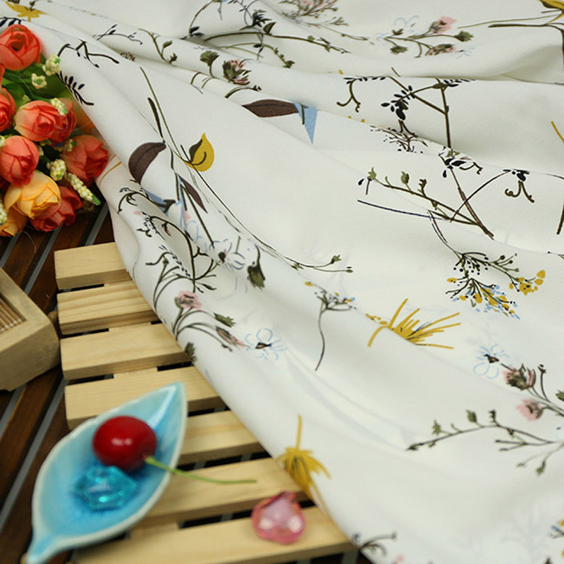 Opaque Printing Chiffon Cloth Flowers Spring summer dress Costume Chinese clothing Fabric