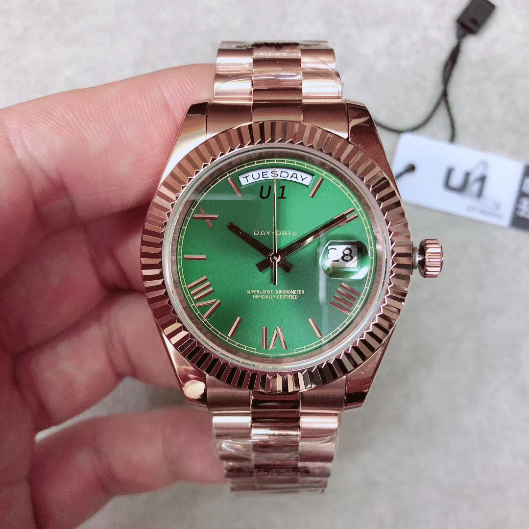 U1 Factory Sale 18K Rose Gold steel clasp Mens Watch Day-Green face President 116-719 Cal.2813 Automatic Watches MEN, Slivery;brown
U1 Factory Sale 18K Rose Gold steel clasp Mens Watch Day-Green face President 116-719 Cal.2813 Automatic Watches MEN, Slivery;brown