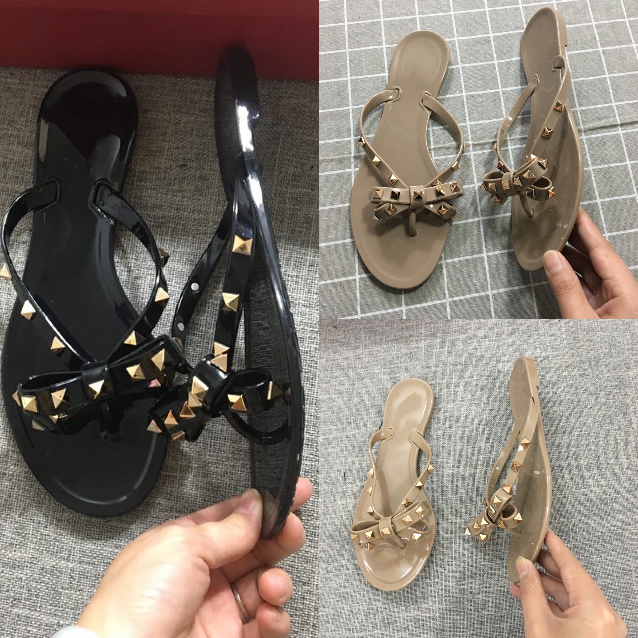 Brands Women Rivets Bow knot Flat Slippers sandals Girls Flip Flops studded Summer Shoes Cool Beach Slides Jelly Shoes, Price for shoes box 3
Brands Women Rivets Bow knot Flat Slippers sandals Girls Flip Flops studded Summer Shoes Cool Beach Slides Jelly Shoes, Price for shoes box 3
