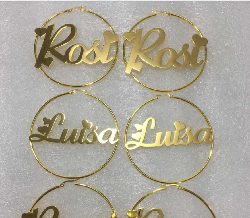 1Pairs Custom Name Mix Match Hoop Earrings Fashion Stainless Steel 70MM Diameter Boho Personalised Name Earrings Modern Brincos V191128