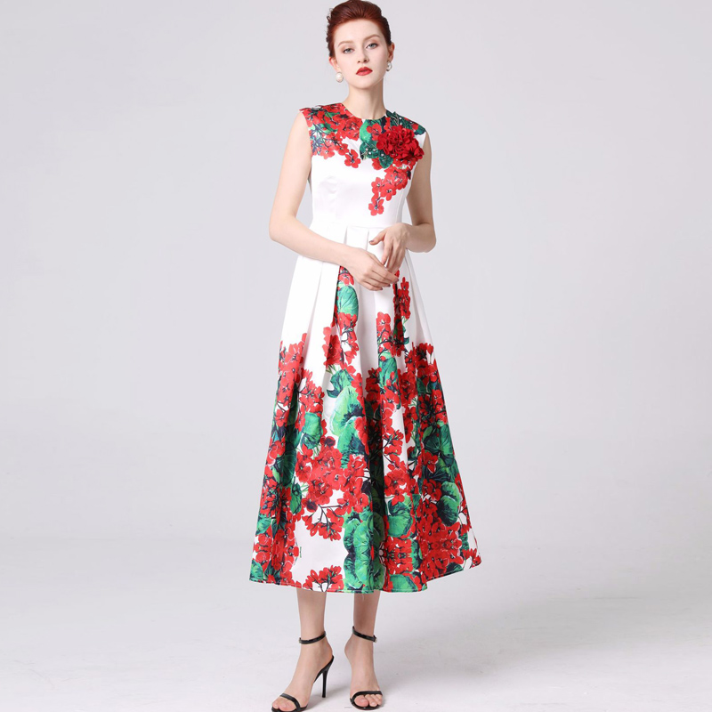 Women's Runway Designer Dresses O Neck Sleeveless Appliques Floral Printed Pleated Elegant Fashion Mid Calf Dresses, Black
Women's Runway Designer Dresses O Neck Sleeveless Appliques Floral Printed Pleated Elegant Fashion Mid Calf Dresses, Black
