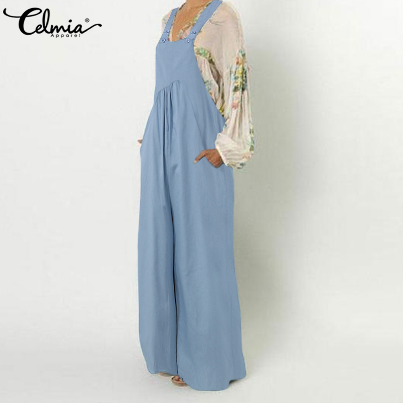 Plus Size Women Jumpsuits Celmia Sexy Straps Sleeveless Casual Rompers Vintage Long Playsuits Loose Pockets Solid Wide Leg Pants, Black
Plus Size Women Jumpsuits Celmia Sexy Straps Sleeveless Casual Rompers Vintage Long Playsuits Loose Pockets Solid Wide Leg Pants, Black