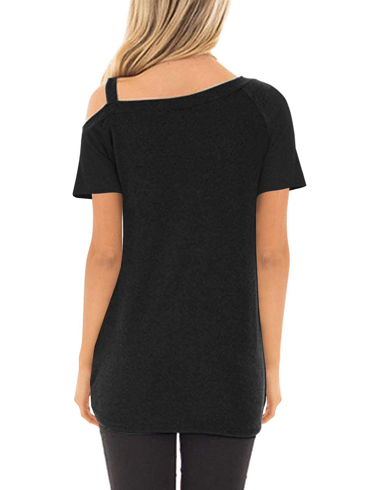 Solid Women's Cold T-Shirt Irregular Off Shoulder Short Sleeve Blouses Knot Twist Front Tunic Tops