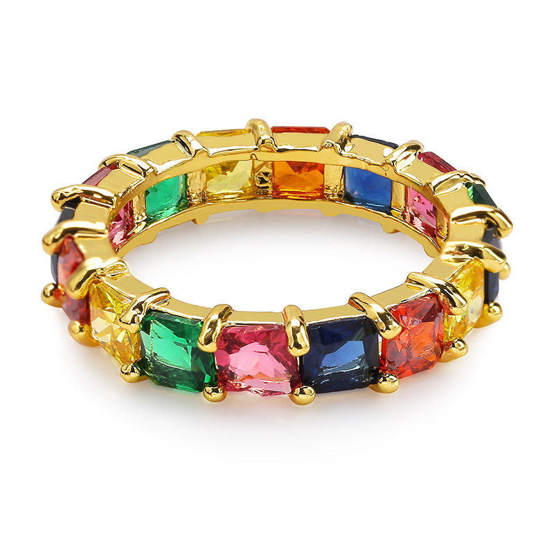 18K Gold and White Gold Multicolor Rainbow Cz Cubic Zirconia Ring Band 5mm Iced Out Full Diamod Hip Hop Lovers Ring for Men and Women