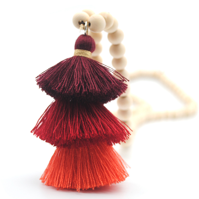 2019 18 Styles Wooden Beaded Sweater Chain Ethnic Wind Wood Beads 3 Layered Tassel Pendant Necklace Long Necklaces for Women Girl Gift