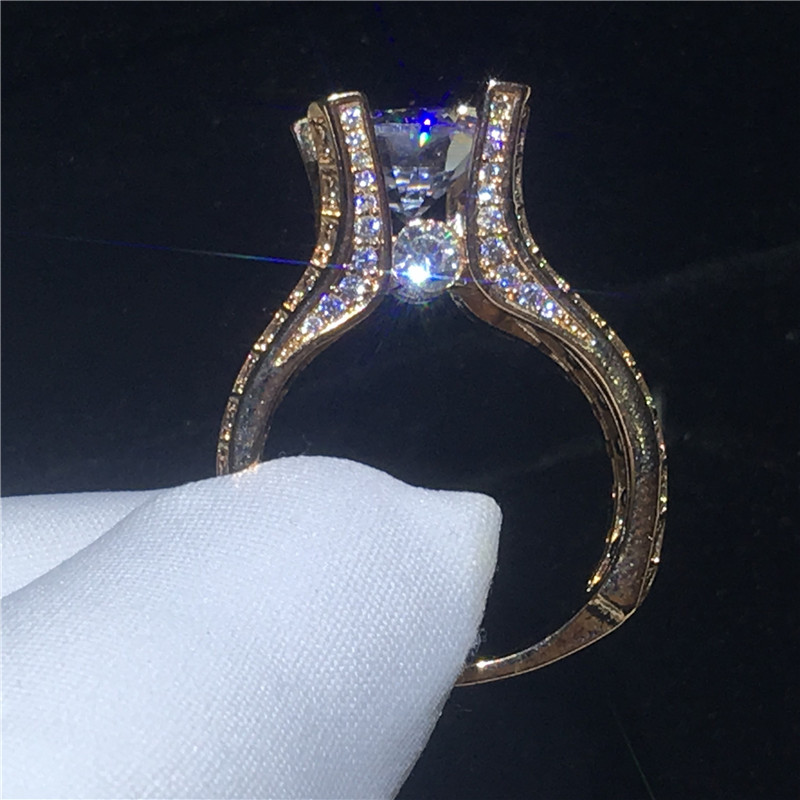 3CT Vintage Fashion Jewelry 925 Sterling Silver&Rose Gold Fill Round Cut White Topaz CZ Diamond Party Women Wedding Bridal Ring Set Gift