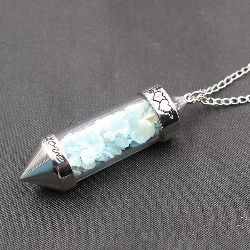 Crystal Gravel Wishing Bottle Sweater Chain Pendant Necklace Lady Retro Transparent Glass Wishing Bottle