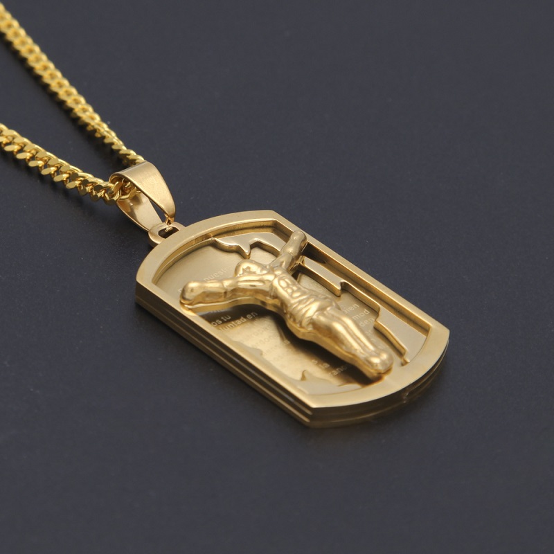 Mens Hip Hop Neclace Jewelry Stainless Steel Jesus Pendant Necklace Fashion Gold Dog Tag Necklaces
