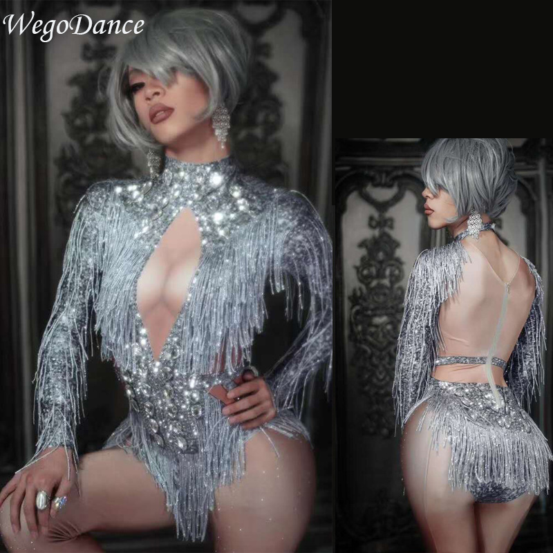 New Sparkly Silver Crystals Fringes Dance Costume Rhinestones Gloves Tassel Bodysuit Party Stage Wear Dance Show Sexy Leotard, Spandex
New Sparkly Silver Crystals Fringes Dance Costume Rhinestones Gloves Tassel Bodysuit Party Stage Wear Dance Show Sexy Leotard, Spandex