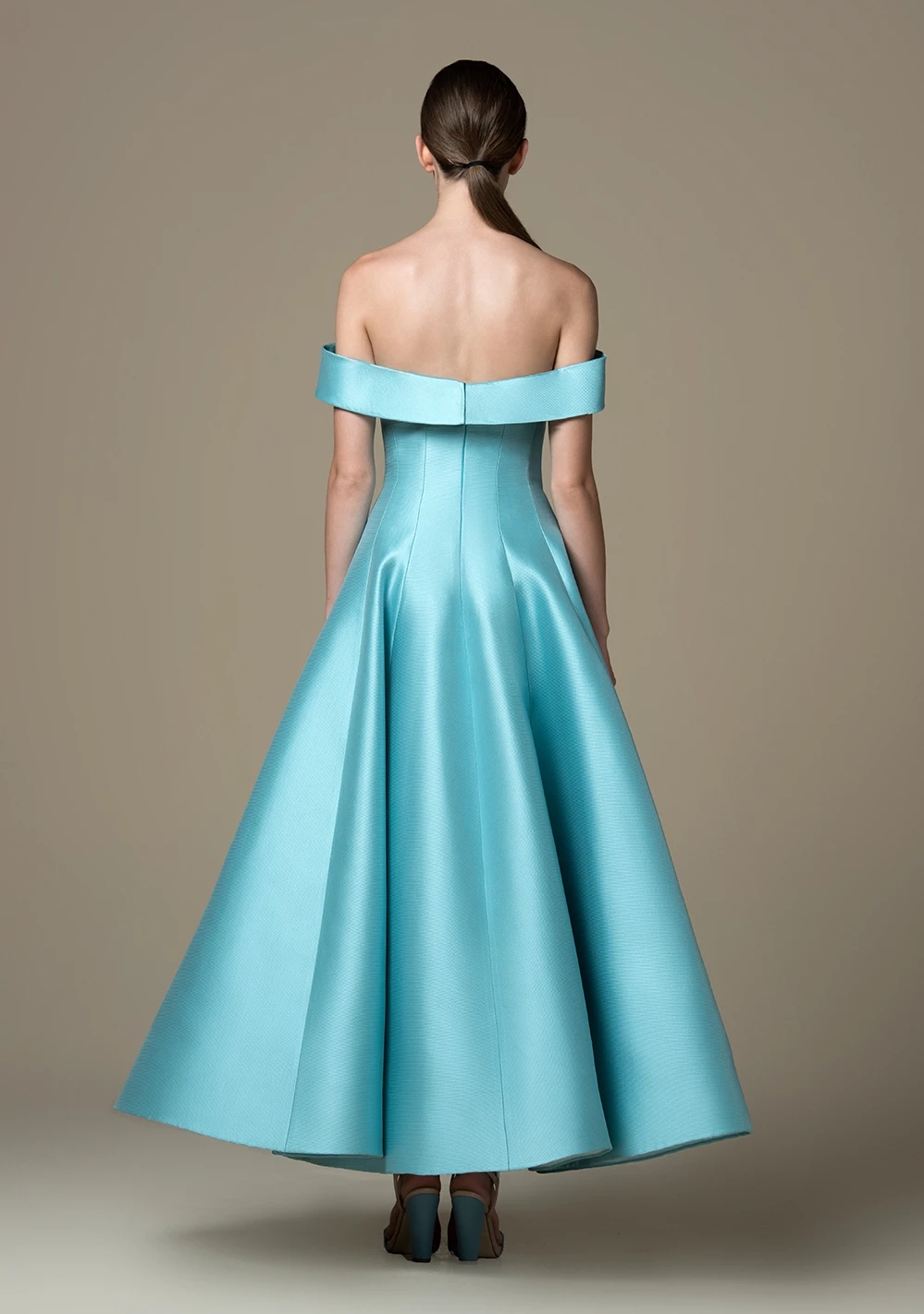 A Line Stylish Off The Shoulder Prom Dresses With Bow Tie Formal Dress Floor Satin Ankle Length Short Evening Gowns nkle