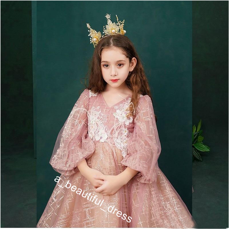 Elegant Little Girls Pageant Dresses Long Sleeves A Line Flower Girl Dresses for Weddings 2019 Long Prom Dress for Girls FG1287