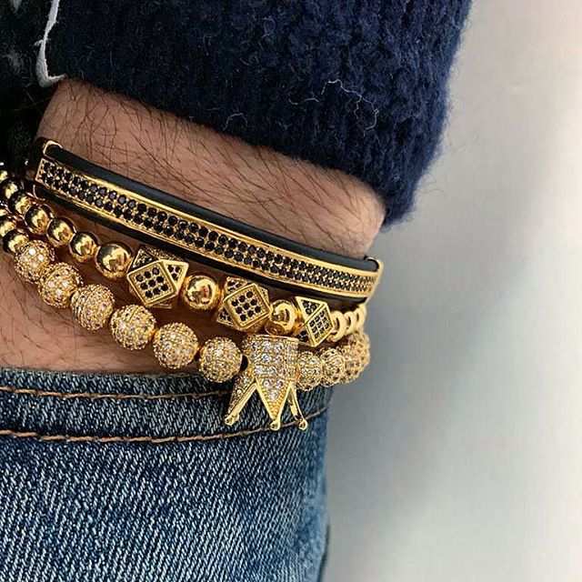 3pcs/set Men Bracelet jewelry crown charms Macrame beads Bracelets for women masculina pulseira feminina Gift Valentine's Day Christmas