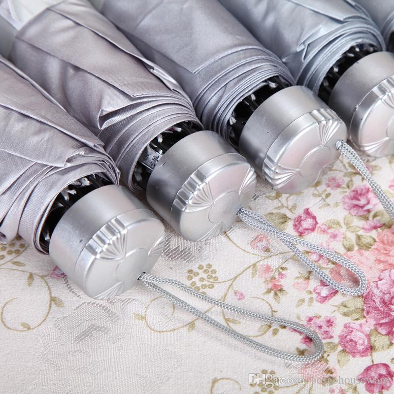 Solid Color Folding Umbrella Silver Plastic UV Sun Protection Sun Rain Women Men Umbrellas Creative Design Umbrella Mixed Color BH2187 CY - view 5