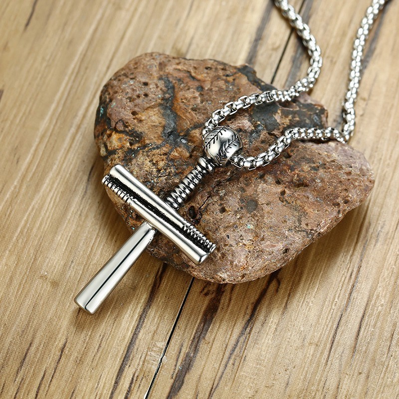 Hip Hop Baseball Pendant Necklace Stainless Steel Ball Bat Chain Men Collares 24" For Guys Sport Jewelry PN-1096