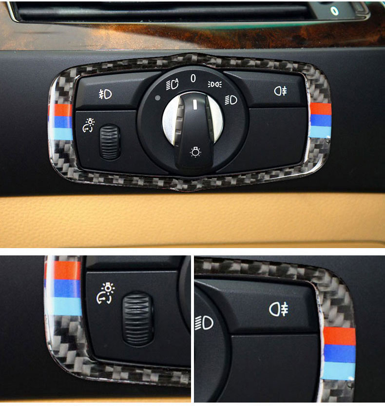 For BMW E70 E71 Interior Carbon Fiber Headlight Switch Buttons Frame Decoration Cover Trim Car Styling Stickers X5 X6 Auto Accessories